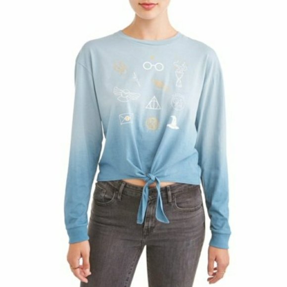 Harry Potter Logo Ombre Tie Front Crop Top EUC  2X - Picture 1 of 8
